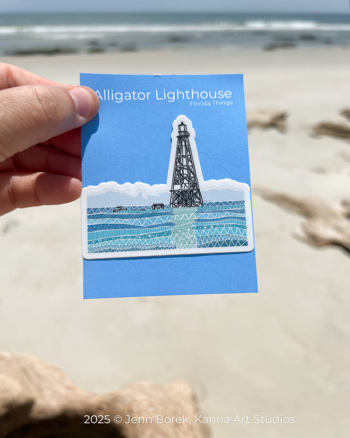 Alligator Reef Lighthouse | Stickers 3" | Cute Ocean Alligator Reef Lighthouse Vinyl Sticker | Black & White, Waterproof Alligator Reef Lighthouse Decal for Laptop, Water Bottle, Journal, Gift for Ocean Lovers