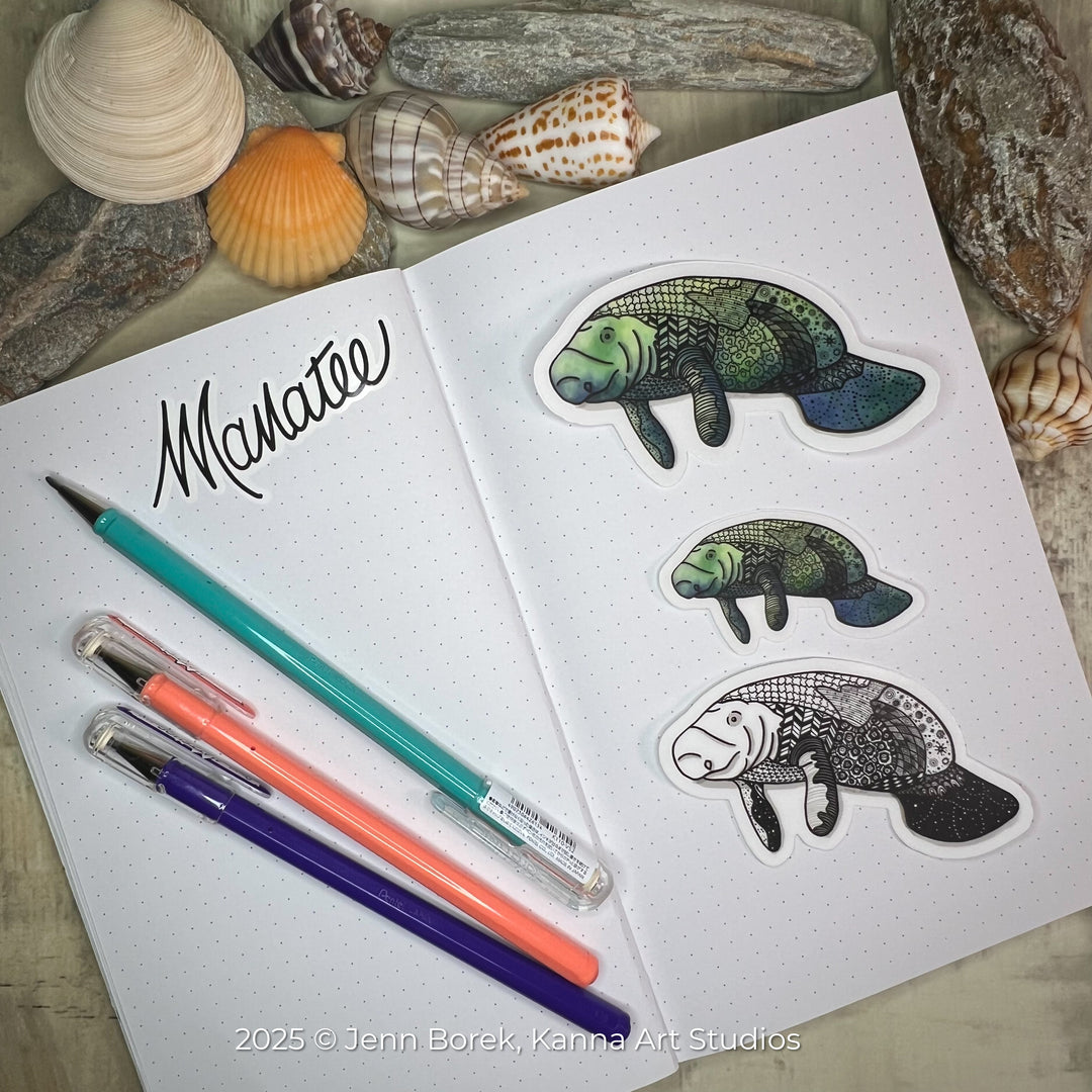 Manatee Stickers 2" or 3" | Cute Ocean Manatee Vinyl Sticker | Clear, Greeb, Waterproof Manatee Decal for Laptop, Water Bottle, Journal, Gift for Ocean Lovers