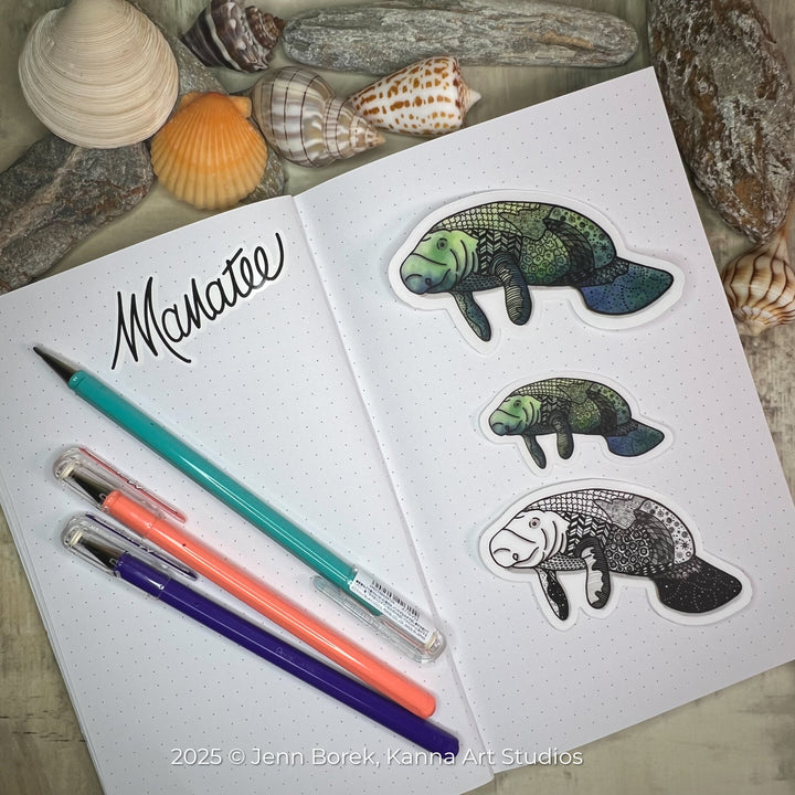 Manatee Stickers 2" or 3" | Cute Ocean Manatee Vinyl Sticker | Clear, Greeb, Waterproof Manatee Decal for Laptop, Water Bottle, Journal, Gift for Ocean Lovers