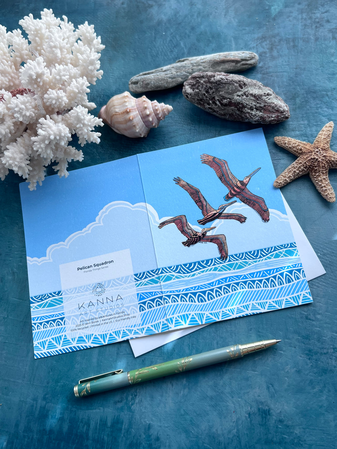 Pelican Squadron Blank Note Card 4.5 x 6.25 | Pelican Squadron Ocean Animal Greeting Card | Pelican Squadron Stationery, Coastal Gift