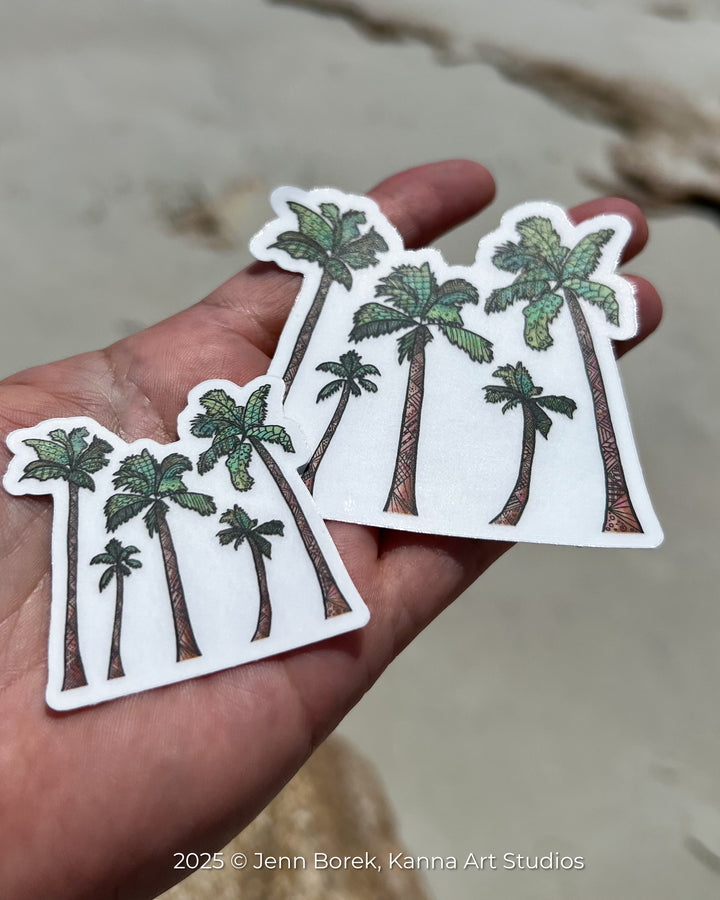 Palm Trees | Stickers 2" or 3" | Cute Palm TreesVinyl Sticker | Clear, Palm Trees Decal for Laptop, Water Bottle, Journal, Gift for Ocean Lovers
