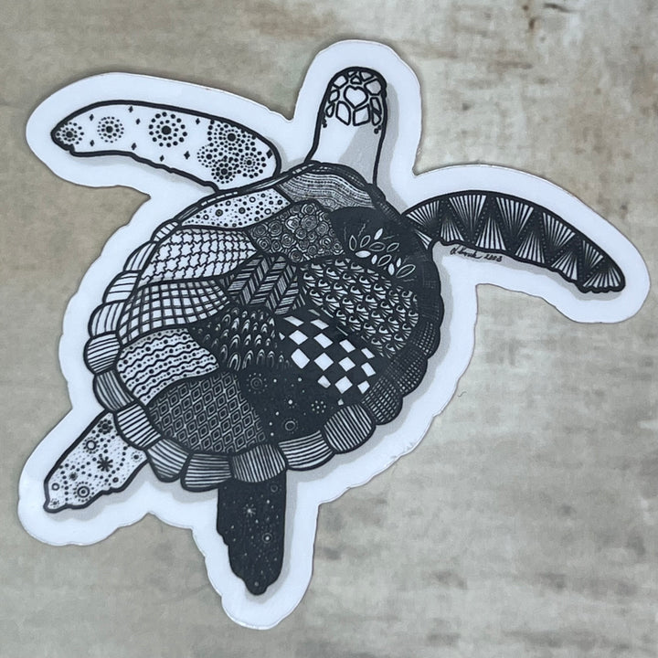Sticker - Sea Turtle - Black & White - White Background - 3"
