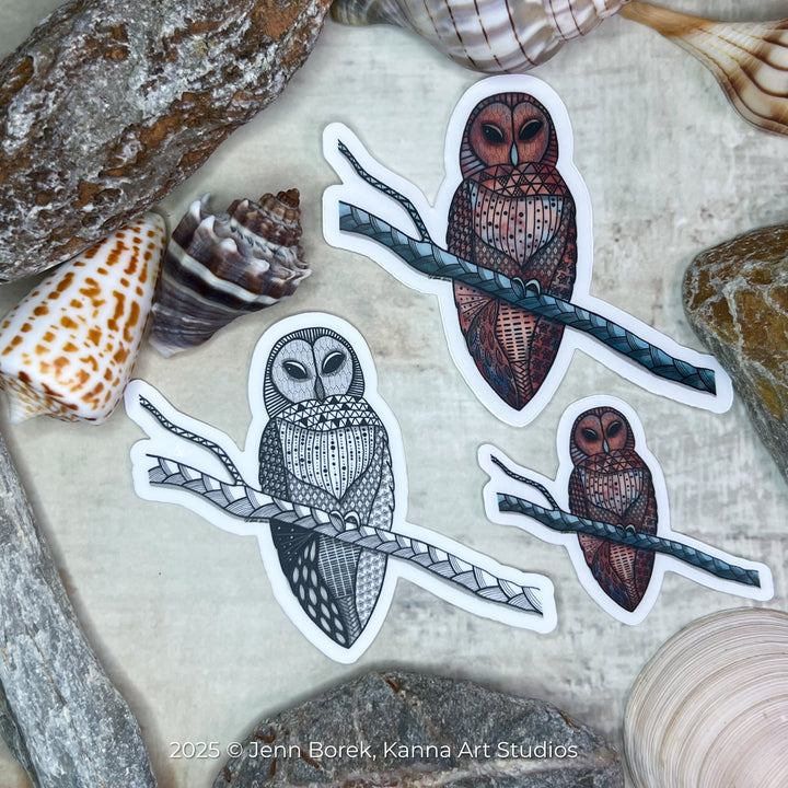 Barred Owl | Stickers 2" or 3" | Barred Owl Vinyl Sticker | Clear, Barred Owl Decal for Laptop, Water Bottle, Journal, Gift for Ocean Lovers