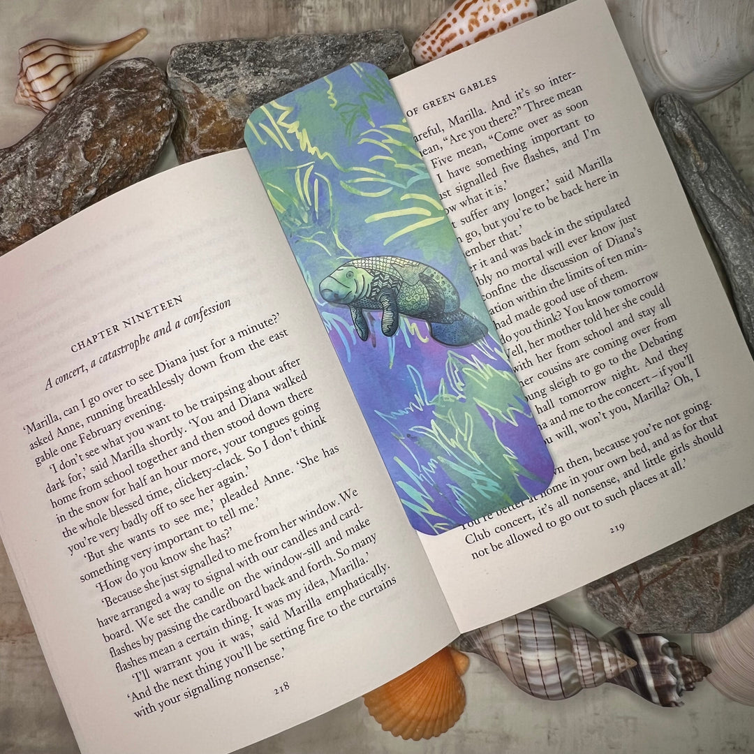 Manatee Bookmark 2x6 | Ocean and River Manatee Bookmark | Cute Manatee Book Mark for Readers, Students, Ocean Lovers Gift