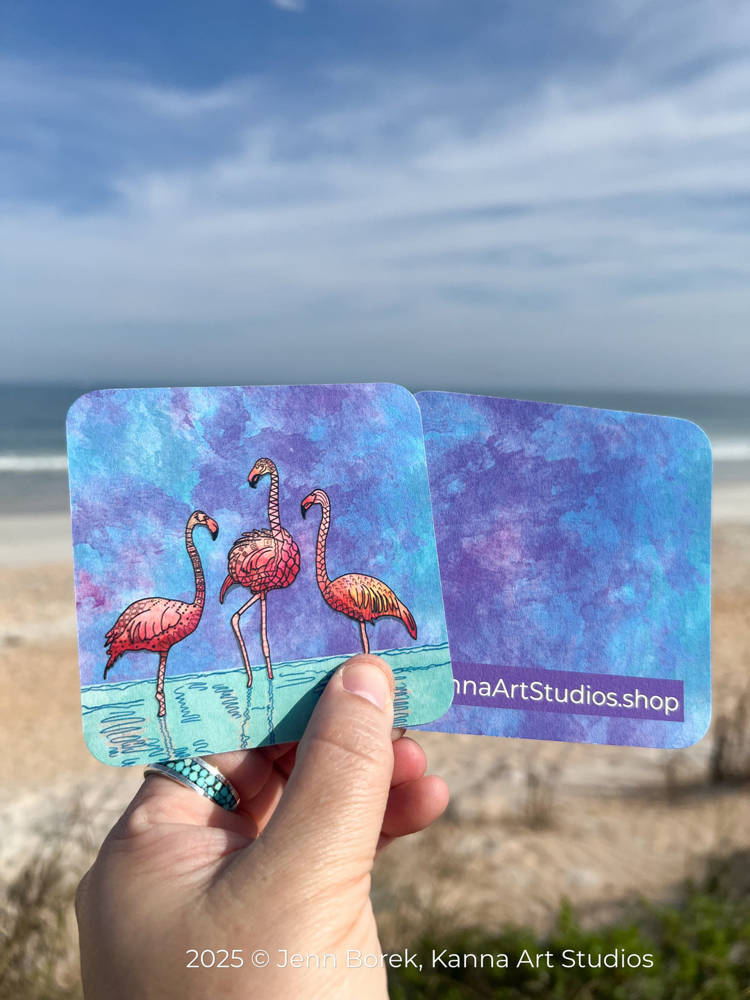 Flamingos Paper Coaster 3.5 X 3.5 | Flamingos Paper Coaster | Flamingos Coaster for journalers, ocean lovers, or ocean themed gathering