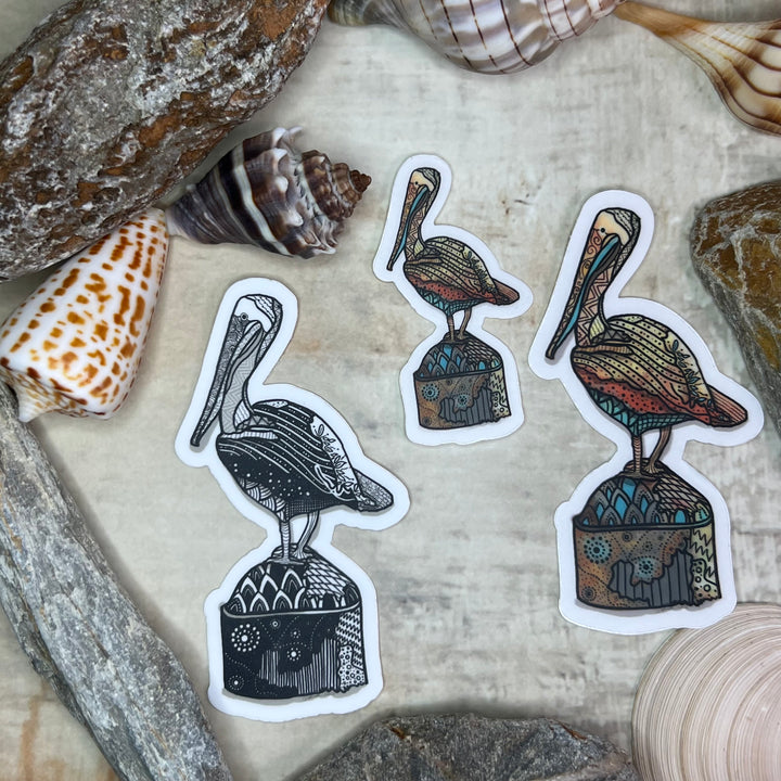 Sticker - Pelican at Key West - Orange and Turquoise - Clear background - 3" or 2"