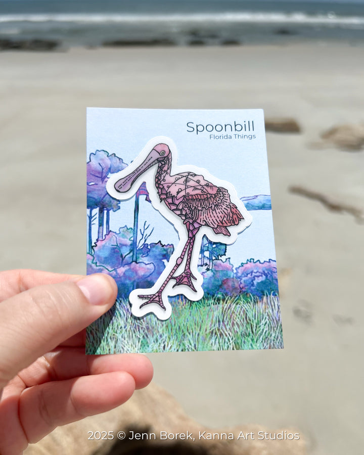Spoonbill | Stickers 2" or 3" | Cute Ocean Spoonbill Vinyl Sticker | Clear, Blue, Waterproof Spoonbill Decal for Laptop, Water Bottle, Journal, Gift for Ocean Lovers