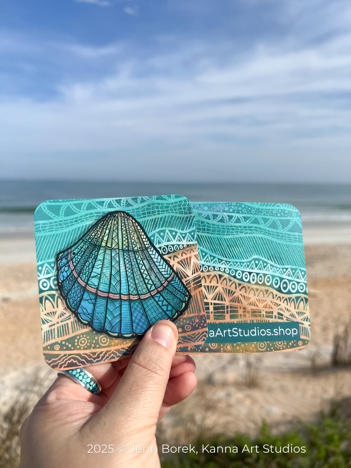 Cockleshell | Paper Coaster 3.5 X 3.5 | Cockleshell Paper Coaster | Cockleshell Coaster for journalers, ocean lovers, or ocean themed gathering