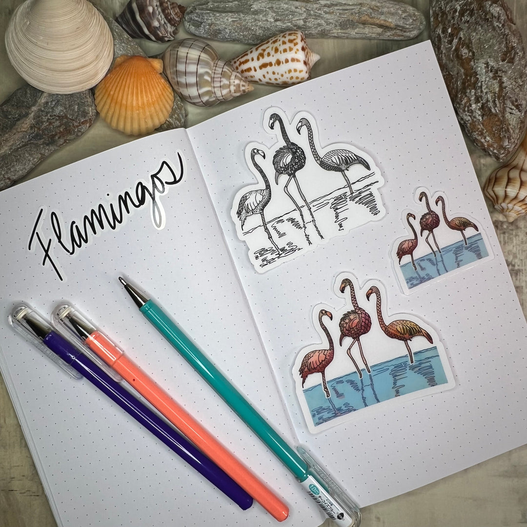 Flamingos Stickers 2" or 3" | Cute Flamingos Vinyl Sticker | Clear, Pink, Flamingos Decal for Laptop, Water Bottle, Journal, Gift for Ocean Lovers