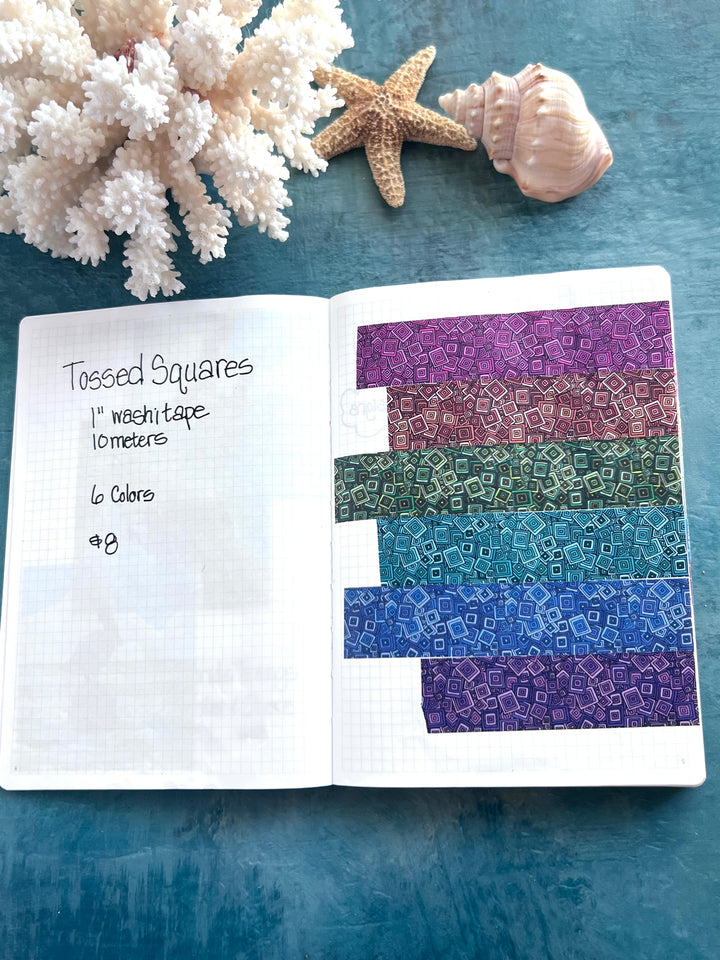 Washi Tape Tossed Squares| Hand-Drawn Geometric Pattern | Seamless Fabric Design | Decorative Journal Tape | Kanna Art Studios
