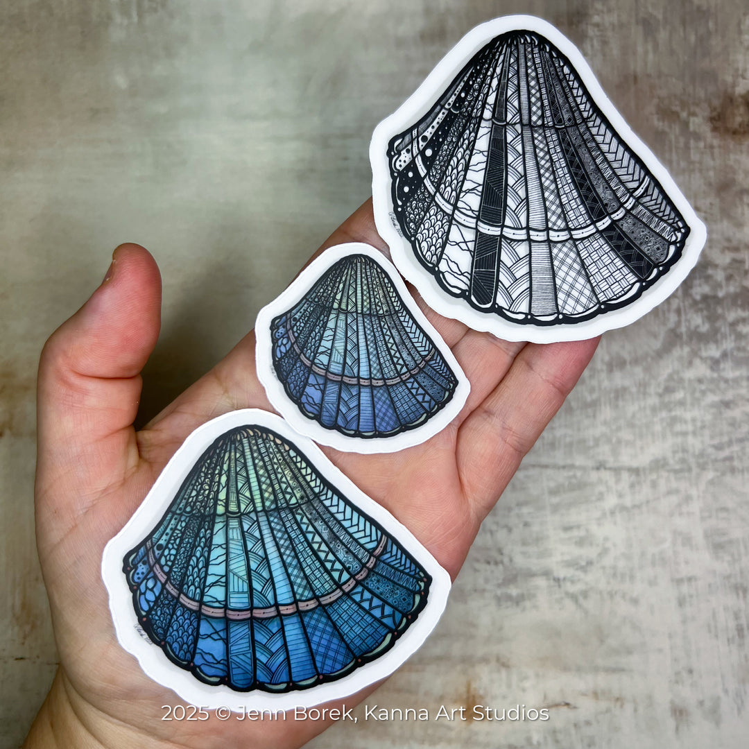 Cockleshell | Stickers 3" | Cute Ocean Cockleshell Vinyl Sticker | Black & White, Waterproof Cockleshell Decal for Laptop, Water Bottle, Journal, Gift for Ocean Lovers