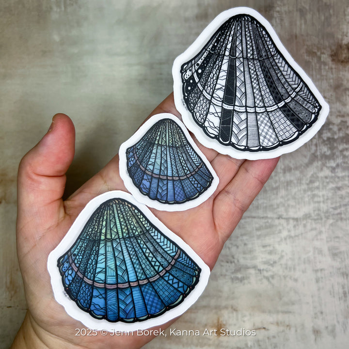 Cockleshell | Stickers 3" | Cute Ocean Cockleshell Vinyl Sticker | Black & White, Waterproof Cockleshell Decal for Laptop, Water Bottle, Journal, Gift for Ocean Lovers