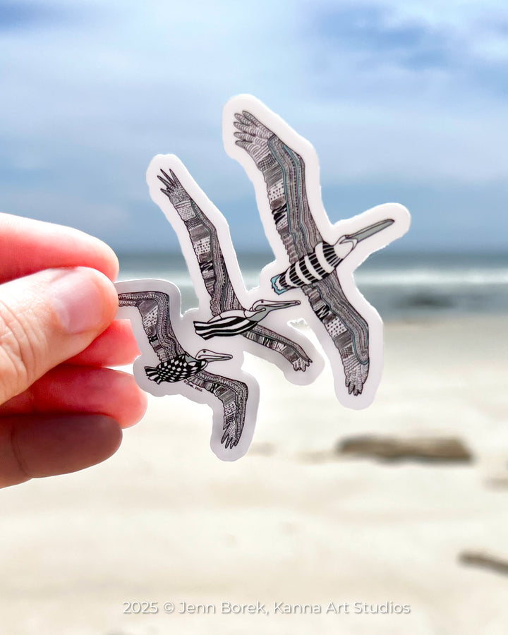 Pelican Squadron Stickers 3" | Cute Ocean Pelican Squadron Vinyl Sticker | Black & White, Waterproof Pelican Squadron Decal for Laptop, Water Bottle, Journal, Gift for Ocean Lovers