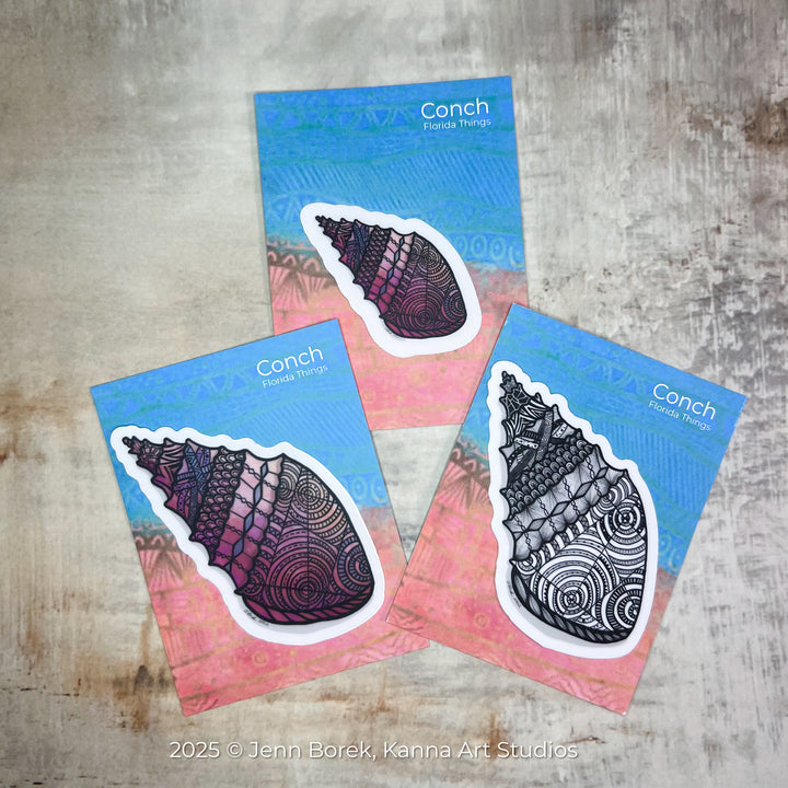 Conch | Stickers 2" or 3" | Conch Vinyl Sticker | Clear, Conch Decal for Laptop, Water Bottle, Journal, Gift for Ocean Lovers