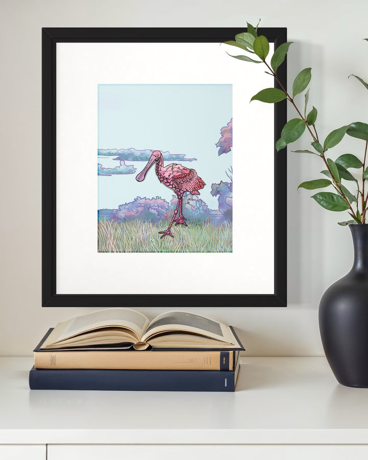 Spoonbill | Art Print 8 x 10 | Colorful Ocean Wall Art | Spoonbill Life Illustration, Coastal Beach Decor