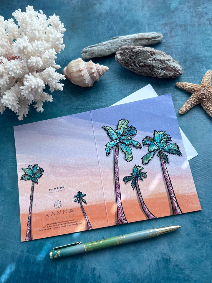 Palm Trees | Blank Note Card 4.5 x 6.25 | Palm Trees Animal Greeting Card | Palm Trees Stationery, Coastal Gift