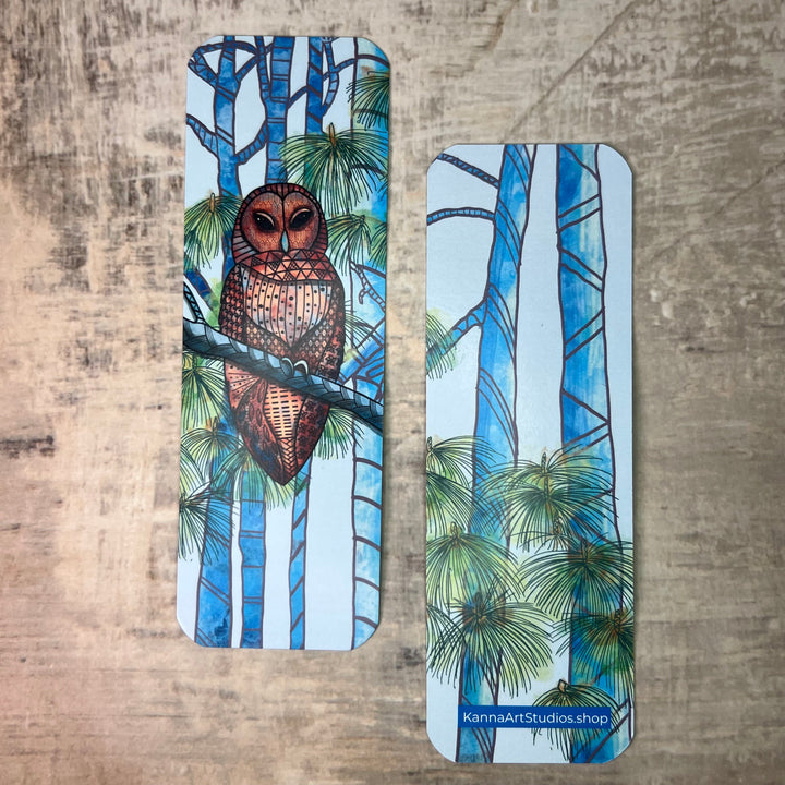 Bookmark - Barred Owl - Brown, Turquoise - 2x6"