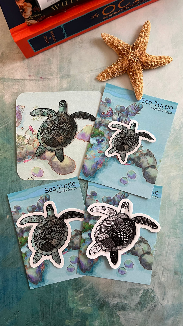Sea Turtle Sticker Bundle | 3 Stickers | Cute Ocean Animal Vinyl Sticker | Waterproof Turtle Decal for Laptop, Water Bottle, Journal, Gift for Ocean Lovers, 3"