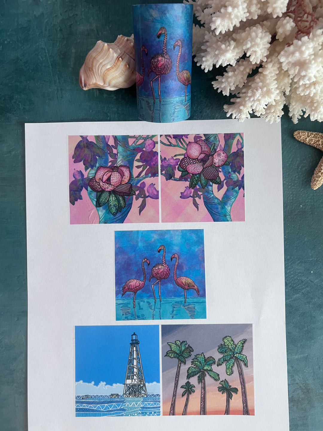 Washi Tape | Tall Things |  3 Inches x 33 Feet | Lighthouse, Palm Trees, Magnolia Trees, Flamingos | Nature Journaling Tape | Florida Wildlife