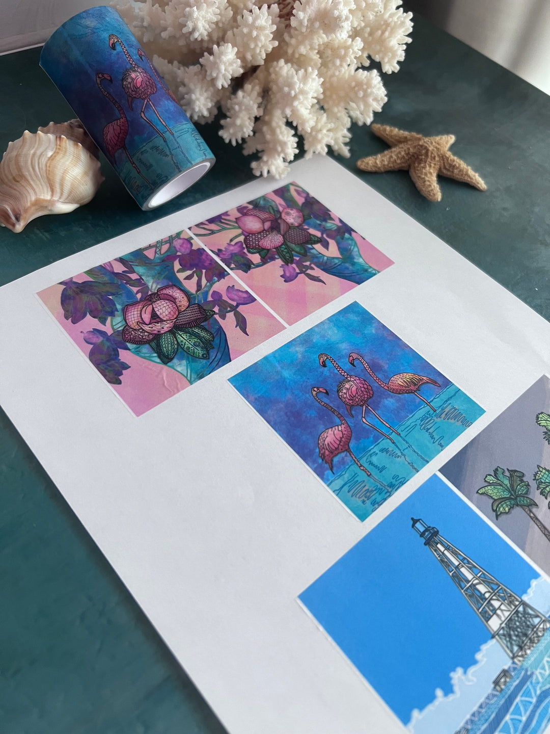 Washi Tape | Tall Things |  3 Inches x 33 Feet | Lighthouse, Palm Trees, Magnolia Trees, Flamingos | Nature Journaling Tape | Florida Wildlife