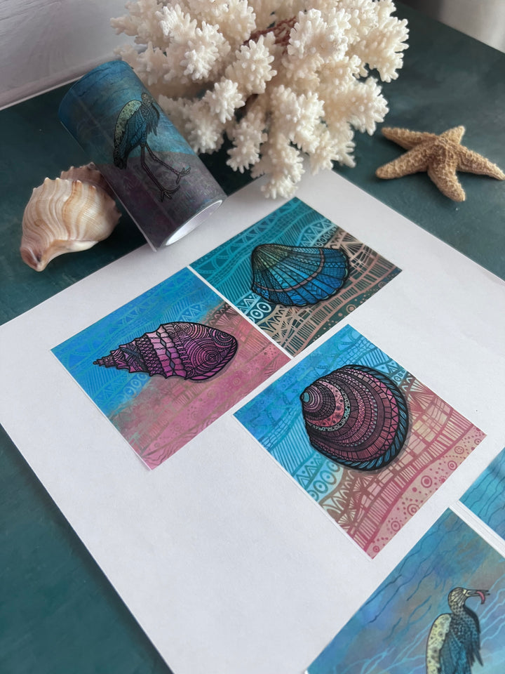 Washi Tape | Seashore | 3 Inches x 33 Feet | Snowy Egrets & Seashells | Nature Journaling Tape | Florida Wildlife