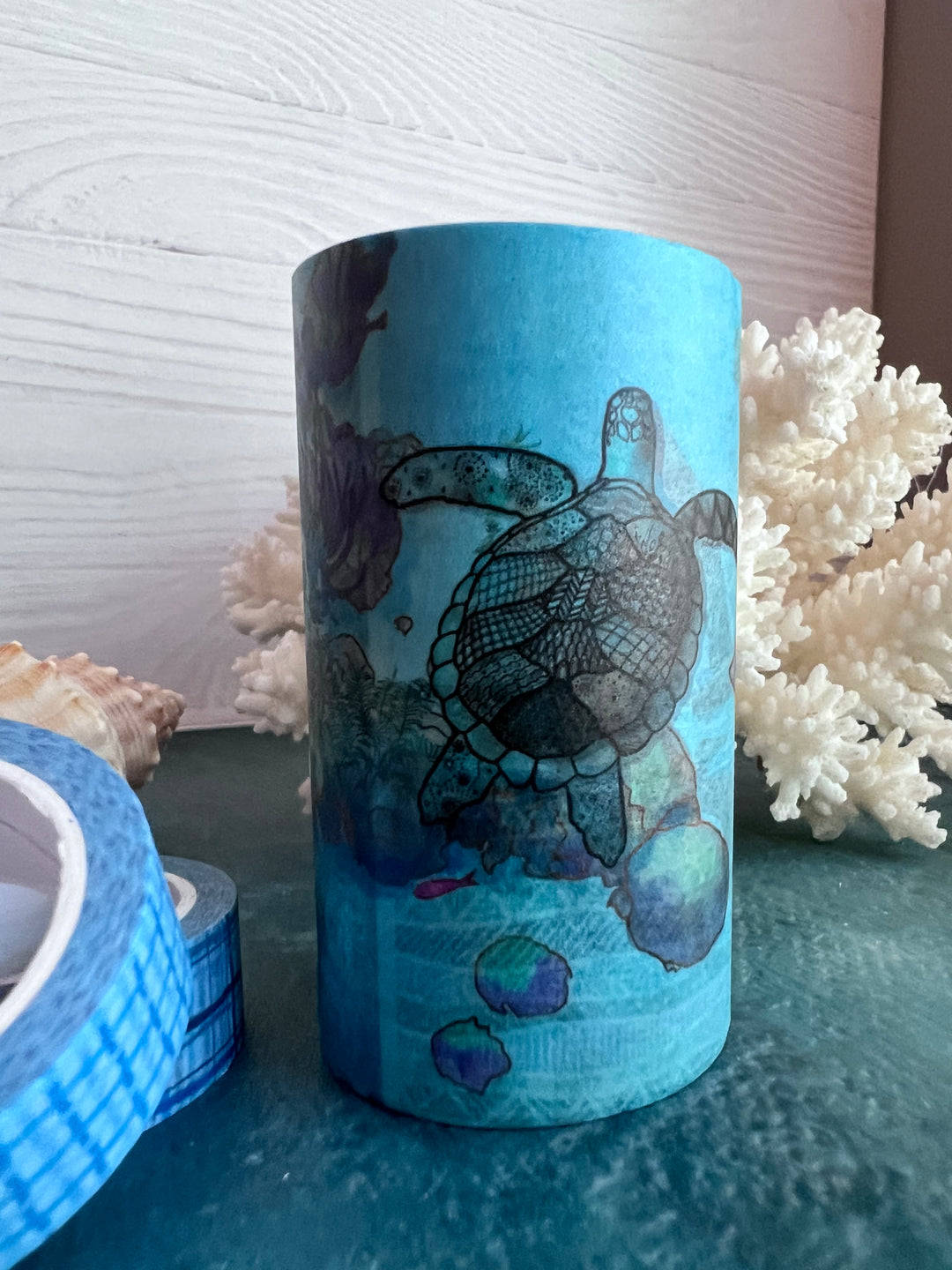 Washi Tape | Water & Shore |  3 Inches x 33 Feet | Sea Turtle, Dolphin, Manatee, Pelican | Nature Journaling Tape | Florida Wildlife