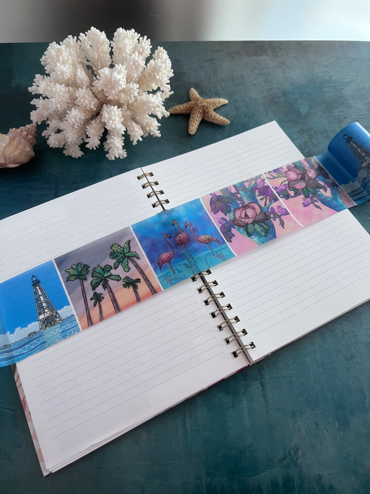 Washi Tape | Tall Things |  3 Inches x 33 Feet | Lighthouse, Palm Trees, Magnolia Trees, Flamingos | Nature Journaling Tape | Florida Wildlife