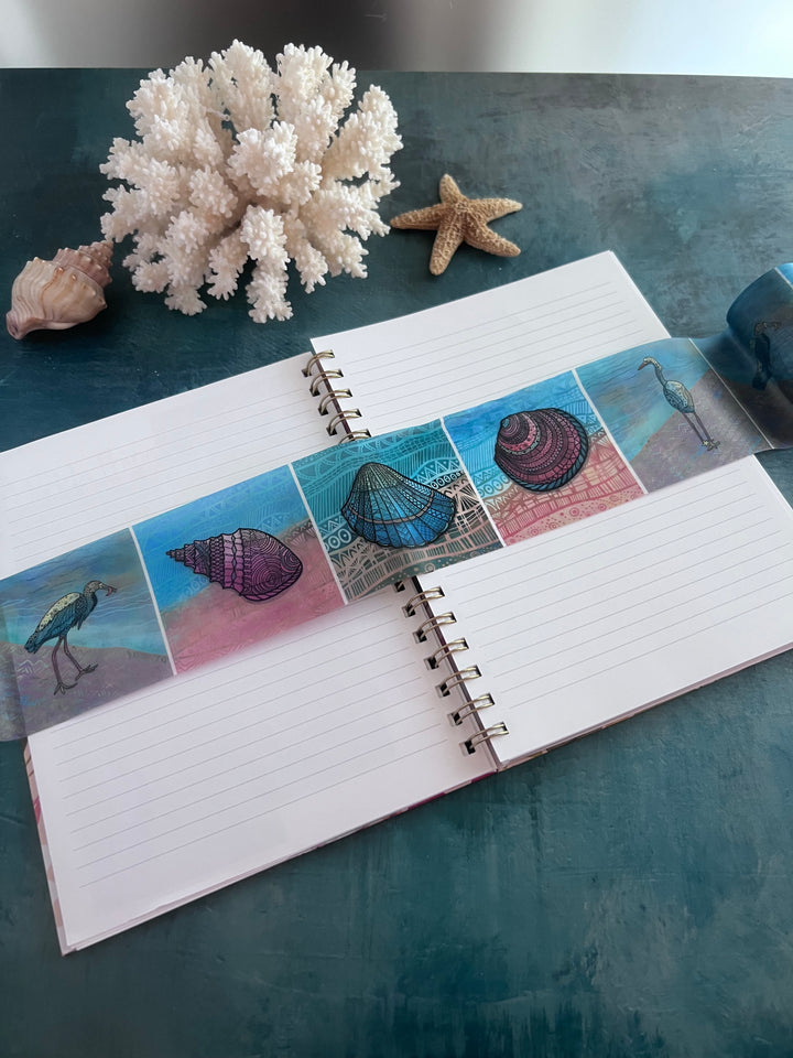 Washi Tape | Seashore | 3 Inches x 33 Feet | Snowy Egrets & Seashells | Nature Journaling Tape | Florida Wildlife